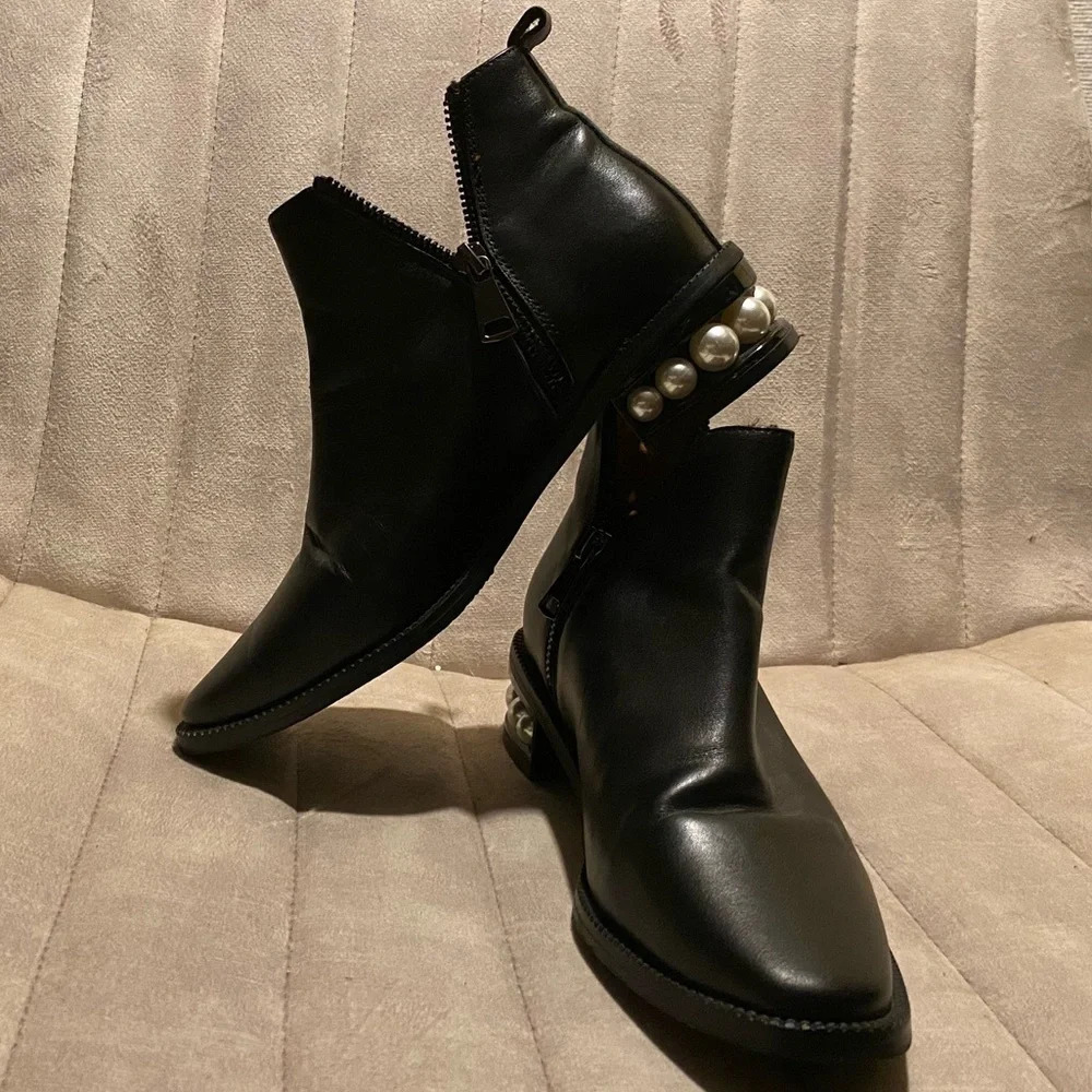 Catherine Malandrino Paris Bootie w/ Pearls & Zipper Detail